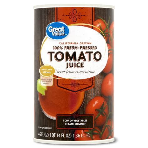Great Value 100 Fresh Pressed Tomato Juice 46 Fl Oz