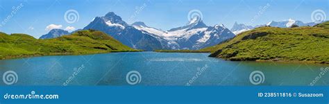 Breathtaking Mountain Lake Bachalpsee Near Grindelwald With View To