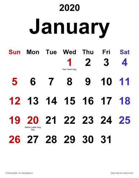 30 Free January 2020 Calendar Templates