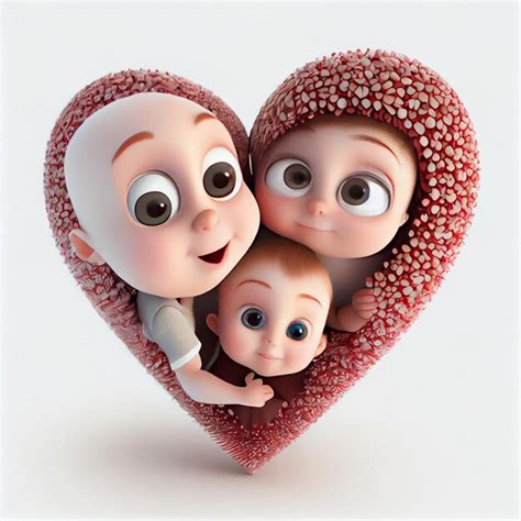 Familia Feliz Dentro De Un Corazón Familia Amor Padres Con Hijo 3d