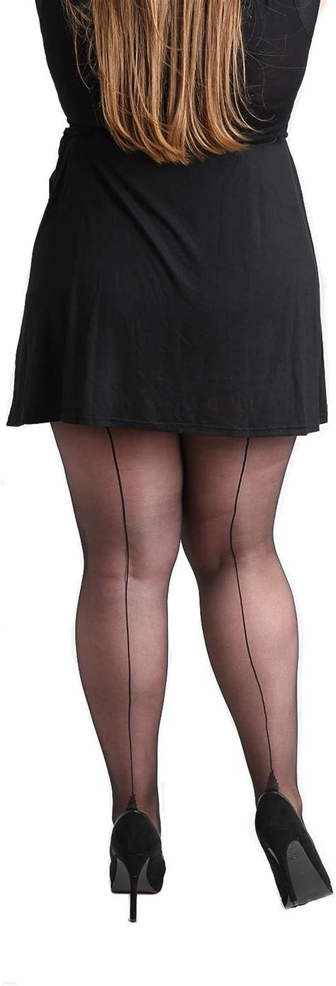 premium plus size classic seamed sheer denier tights black stripe pantyhose for large sizes 12