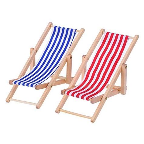 2 pièces 1  12 miniature pliable Chaise de plage en bois Chaise longue