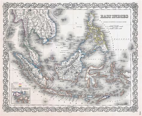 Large Old Map Of The East Indies Singapore Thailand Borneo And