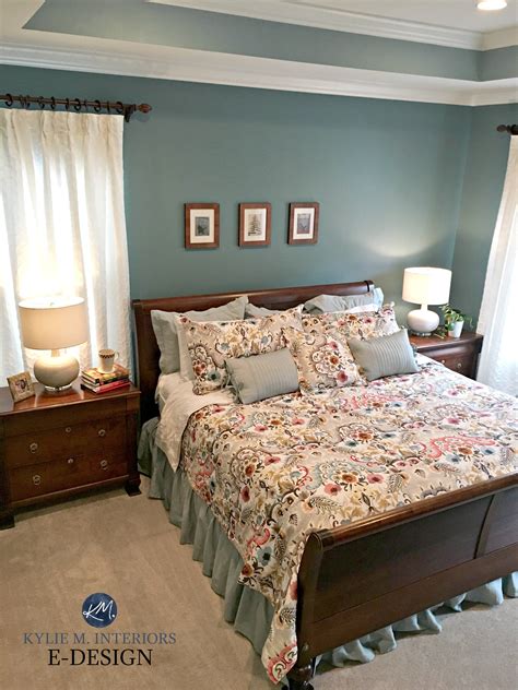 Serene master bedroom nestled in the south carolina mountains in the cliffs valley. Sherwin Williams Moody Blue, best blue paint colour. Kylie ...