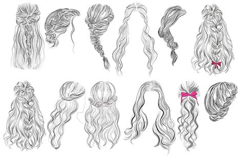 Hairstyles Vector Illustrations Set Hair Vector Drawing Hair Tutorial Hair Illustration