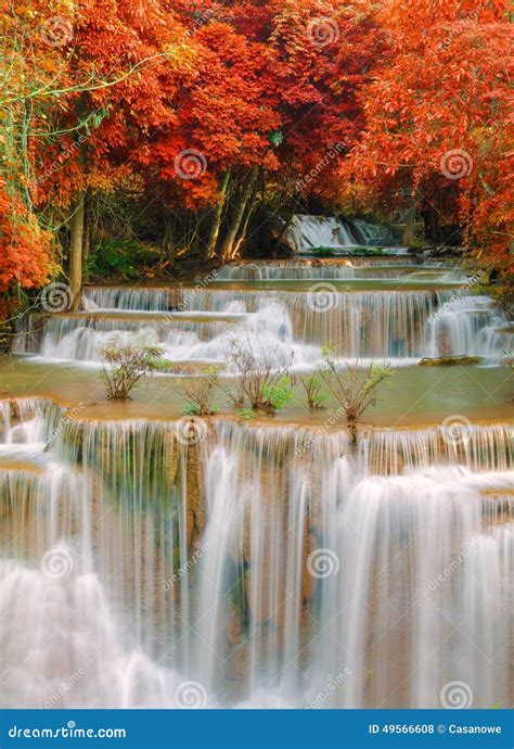 Waterfall In Deep Rain Forest Jungle Huay Mae Kamin Waterfall Stock