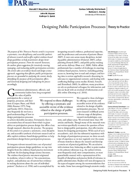 Pdf Designing Public Participation Kathy Quick And John Bryson