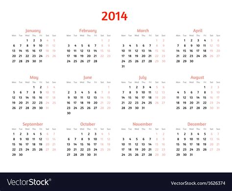 2014 Year Calendar Flat Style Design Royalty Free Vector