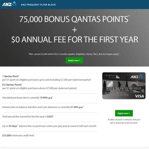 Which anz credit card is right for you? ANZ Frequent Flyer Black Credit Card: Bonus 75,000 Qantas Points / $0 Annual Fee in First Year ...