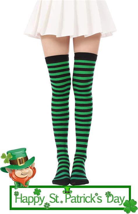 Over Knee Long Striped Stockings Saint Patricks Day Socks Costume Thigh High Tights 02 Yellow