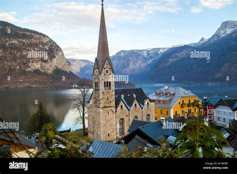 The Old Historic Picturesque Mountain Village Of Hallstatt In Austria