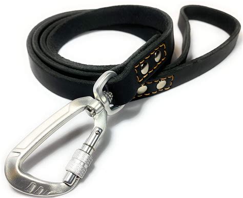 Enthusiast Gear Leather Dog Leash With Locking Carabiner Strong And