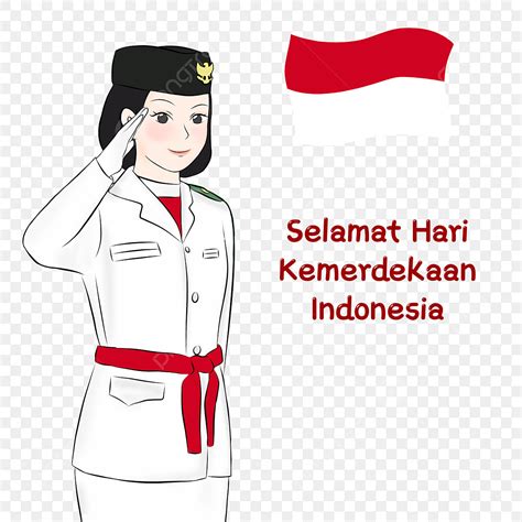 Ilustrasi Paskibraka Wanita Indonesia Salut Dengan Bendera Merah Putih