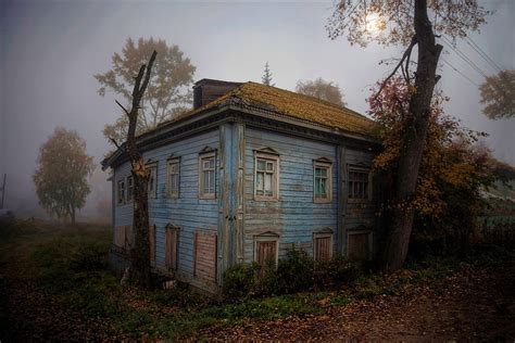 Abandoned House In Woods At Night