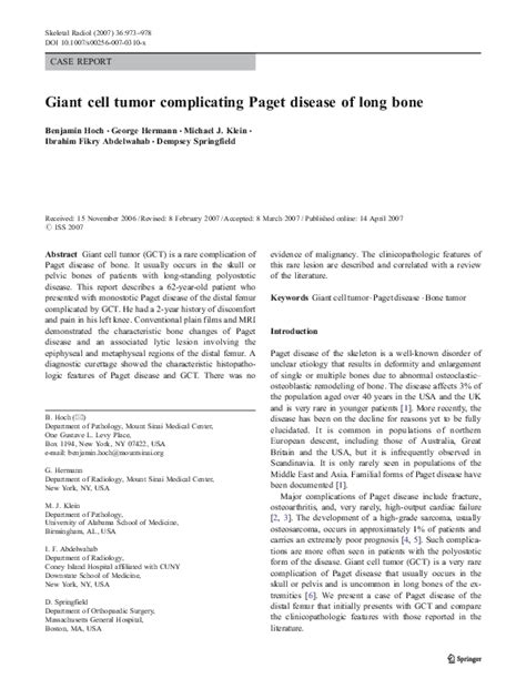 Pdf Giant Cell Tumor Complicating Paget Disease Of Long Bone George