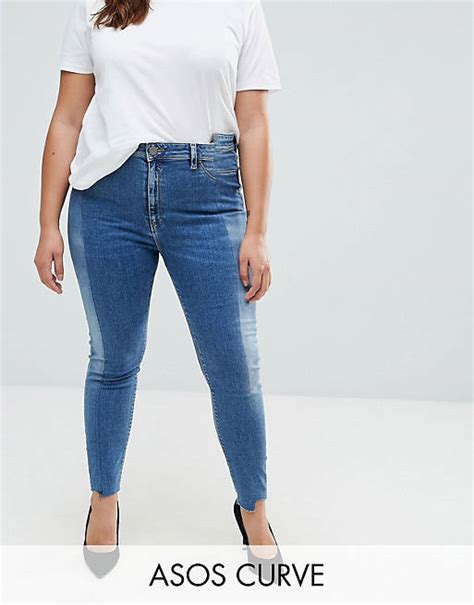 Asos Curve Ridley High Waist Skinny Jeans With Seamed Split Front In Noelle Light Wash Asos