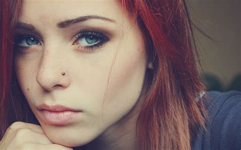Wallpaper Face Women Redhead Model Blue Eyes Piercing Nose Person Skin Head Color