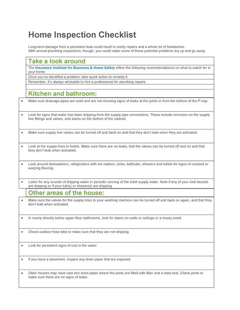 Home Inspection Checklist Template