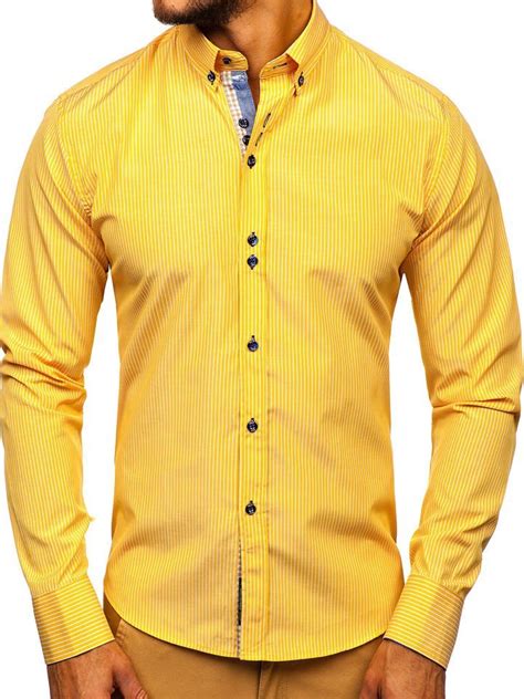 Camisa De Rayas De Manga Larga Para Hombre Amarilla Bolf 9714 Amarillo