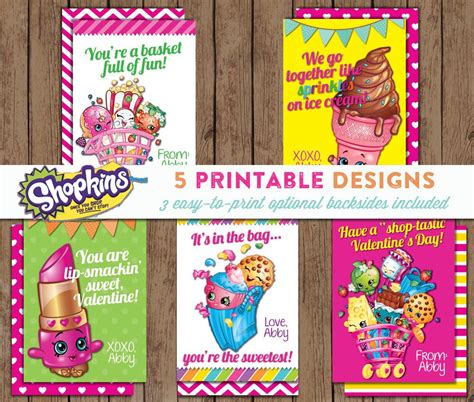 Shopkins Valentine Cards Printable Personalized 3 Easy To Print Backside Designs Included