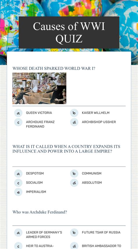 Causes Of Wwi Quiz Interactive Worksheet By George Hiler Wizerme