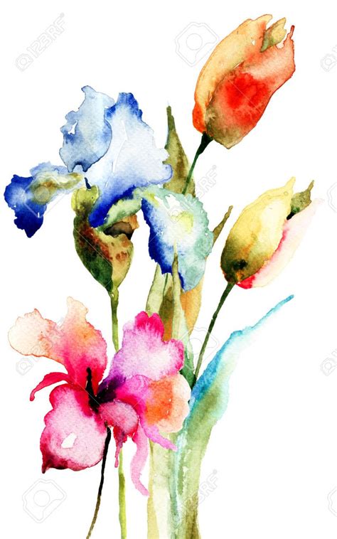 Original Spring Flowers Watercolor Illustration Loose Watercolor