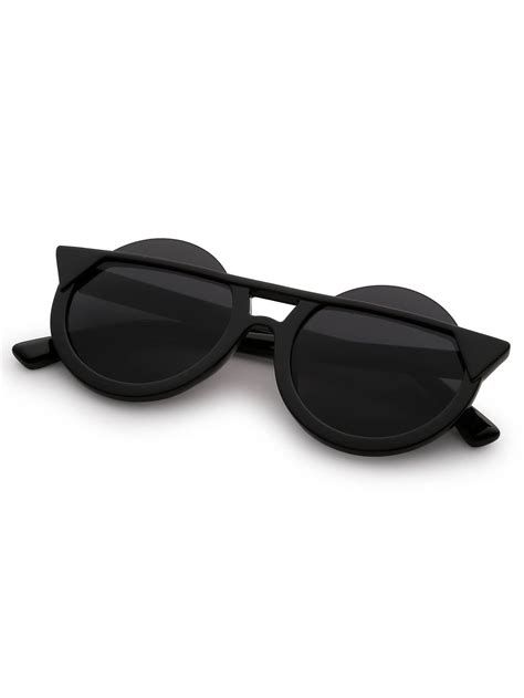 Super Dark Black Round Lens Sunglasses Shein Sheinside