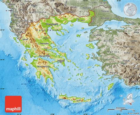 Physical Map Of Greece Semi Desaturated Land Only