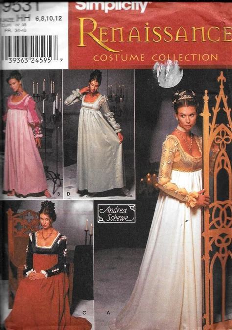 Simplicity Renaissance Dress Costume Sewing Pattern 9531 Size Etsy Sewing Wedding Dress