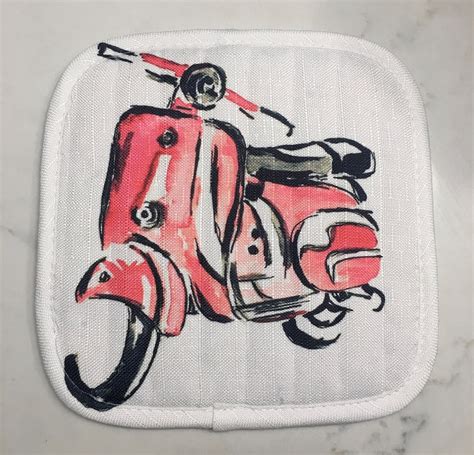 Carrie Clarke Art Hand Painted Watercolor Potholder Scooter Etsy