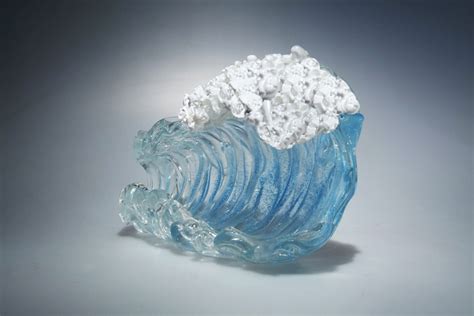 Aqua Barrel Wave By Ian Whitt Art Glass Sculpture Broken Glass