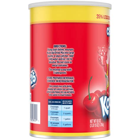 Kool Aid Sugar Sweetened Cherry Artificially Flavored Powdered Soft Drink Mix 63 Oz Canister