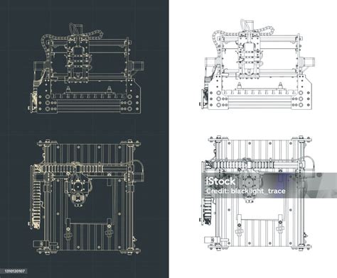 Cnc Milling Machine Blueprints Illustration Stock Illustration
