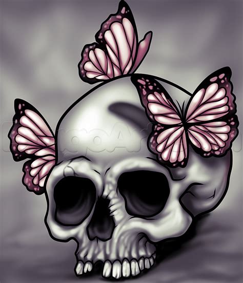 How To Draw A Skull And Butterflies Easy Skull Drawings Skull