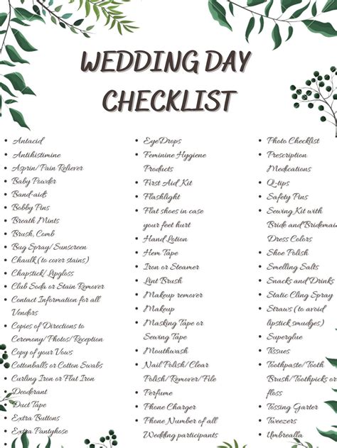 Wedding Day Checklist Printable Download Ubicaciondepersonascdmxgobmx