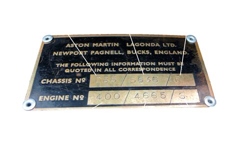 Chassis Engine Identification Plaque