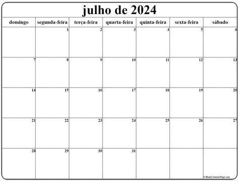 Julho De 2024 Calendario Grátis Em Português Calendario Julho