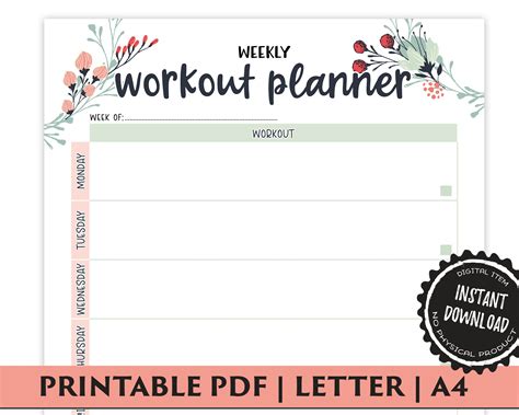 Vector Panda Workout Planner Fitness Planner Printable Planner Kit Workout Tracker Printable