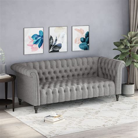 Edgar Traditional Chesterfield Sofa With Tufted Cushions Gray And