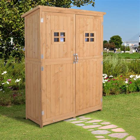 Outsunny Wooden Garden Shed Tool Storage Cabinet Double Door Shelf