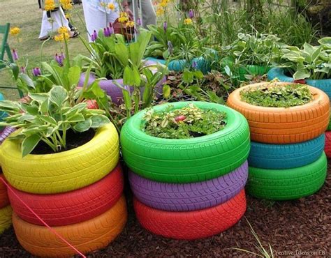 Colorful Your Garden With Repurposed Tires Tire Garden Sensory