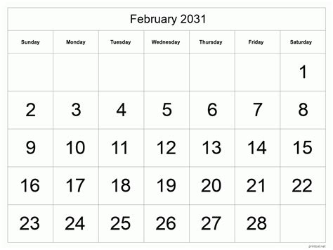 Printable February 2031 Calendar Free Printable Calendars