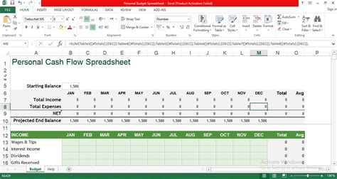 Personal Cash Flow Statement Template For Excel