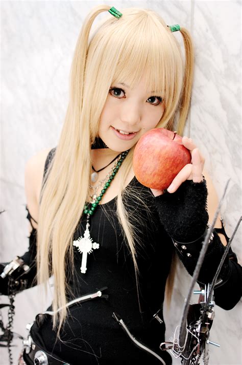 kipi san amane misa death note real life 1girl apple asian belt blonde hair cosplay