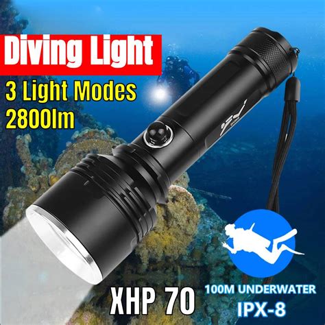 New Powerful Diving Flashlight Super Bright Xhp70 Led Ipx8 Highest Waterproof Rating