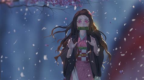 Anime Girls Anime Kamado Nezuko Kimetsu No Yaiba Cherry Blossom