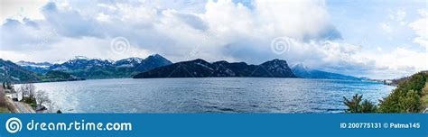 Extra Wide Panorama Of Lake Lucerne Alps Mountains Stock Image Image