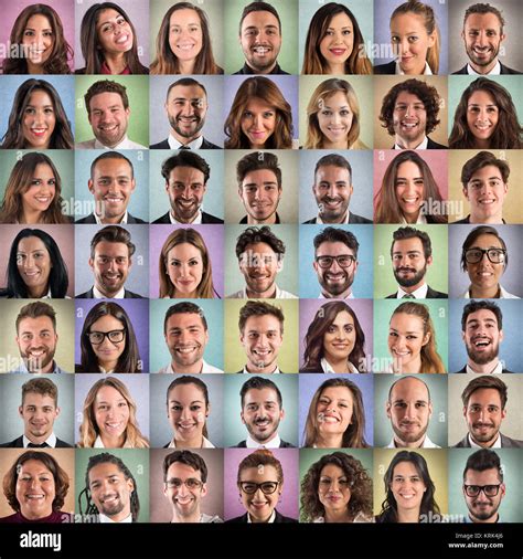 Collage De Caras Felices Y Positivos De Gente De Negocios Fotografía De