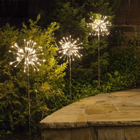 Silver Starburst Lighted Branches On Stakes Warm White Led Set Of 3