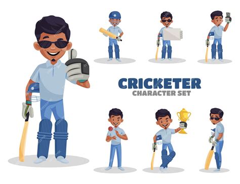 Premium Vector Cartoon Illustration Of Cricketer Character Set